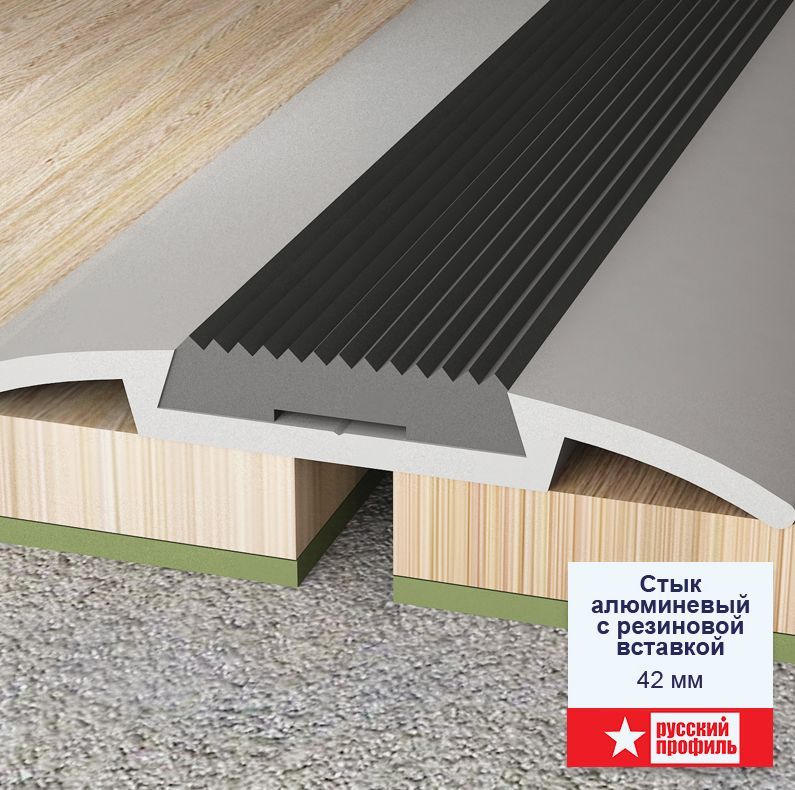 Порог усиленный с резиновой антискользящей вставкой 42 х 1800 мм для напольных покрытий, 1 шт Купить оптом Порог усиленный с резиновой антискользящей вставкой 42 х 1800 мм для напольных покрытий, 1 шт