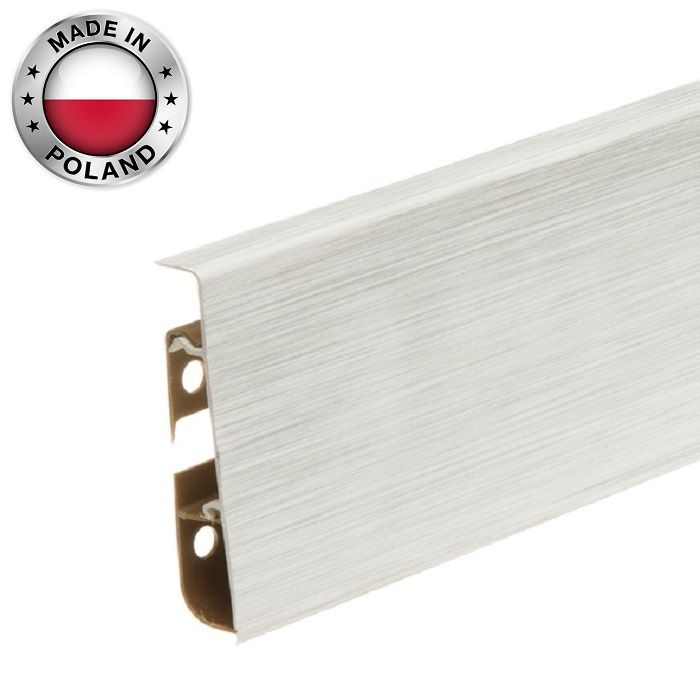 Плинтус напольный пластиковый CEZAR, HI-LINE PRESTIGE, Алюминий белый Браш, 266 Плинтус напольный пластиковый CEZAR, HI-LINE PRESTIGE, Алюминий белый Браш, 266