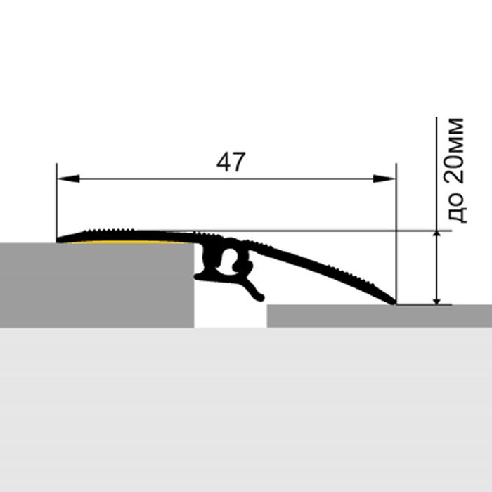 Порог разноуровневый, 47 х 900 мм, перепад до 20 мм, Чёрный матовый Купить оптом Порог разноуровневый, 47 х 900 мм, перепад до 20 мм, Чёрный матовый — изображение 2