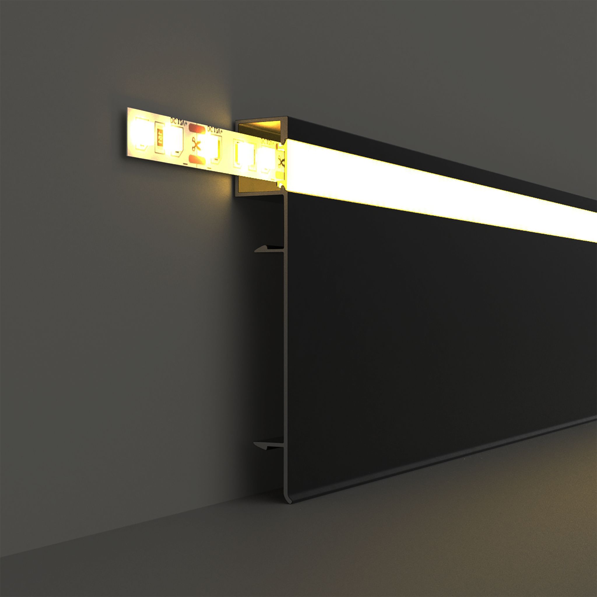 Плинтус алюминиевый напольный LED-78-80-2500 под подсветку, накладной, Черный матовый, 2 шт Купить оптом Плинтус алюминиевый напольный LED-78-80-2500 под подсветку, накладной, Черный матовый, 2 шт — изображение 4