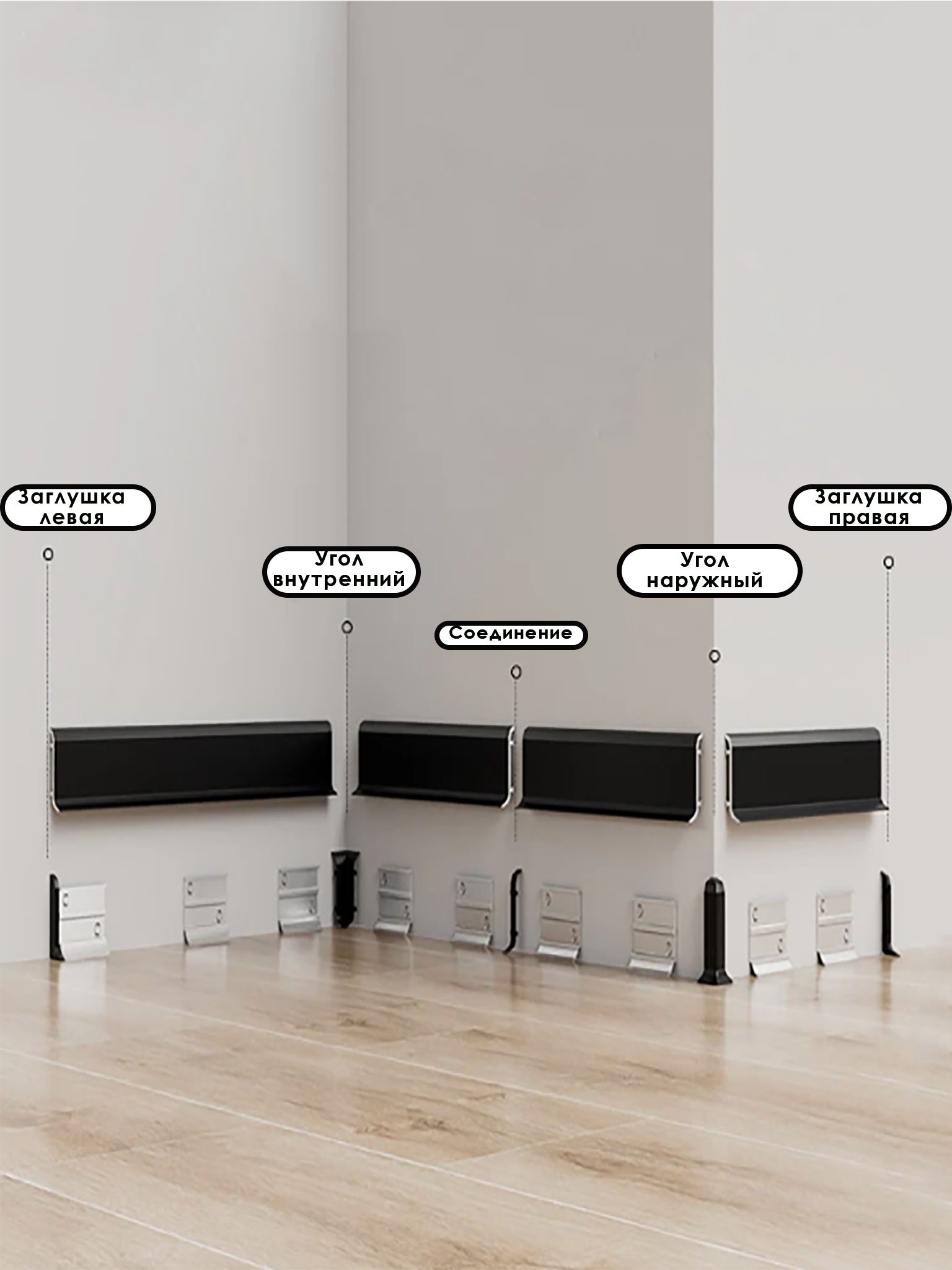 Плинтус напольный алюминиевый SSZ-40-2500, с крепежом, Чёрный матовый анод, 1 шт Купить оптом Плинтус напольный алюминиевый SSZ-40-2500, с крепежом, Чёрный матовый анод, 1 шт — изображение 4