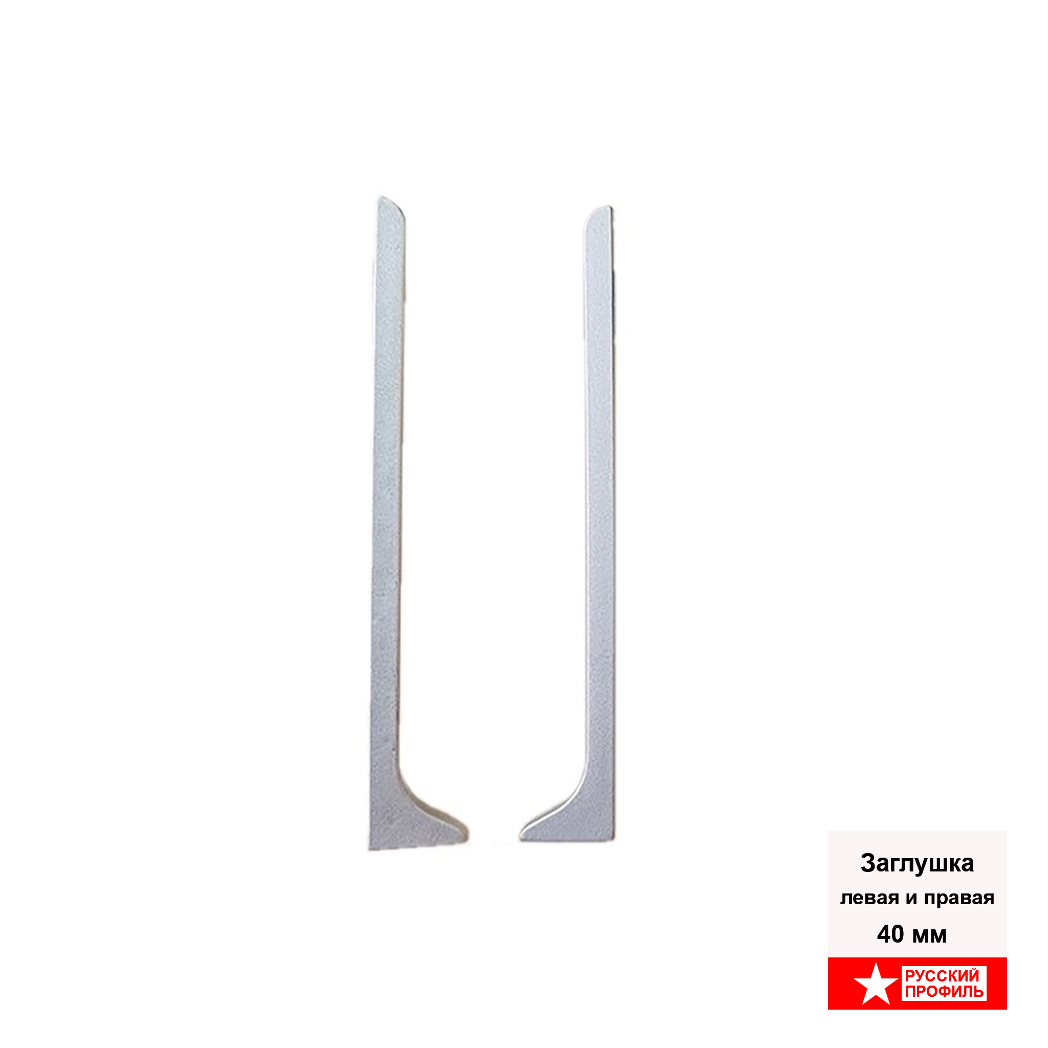 Заглушка левая и правая для напольного плинтуса L-образного, высота 40 мм, Серебро матовое,2 шт Заглушка левая и правая для напольного плинтуса L-образного, высота 40 мм, Серебро матовое,2 шт