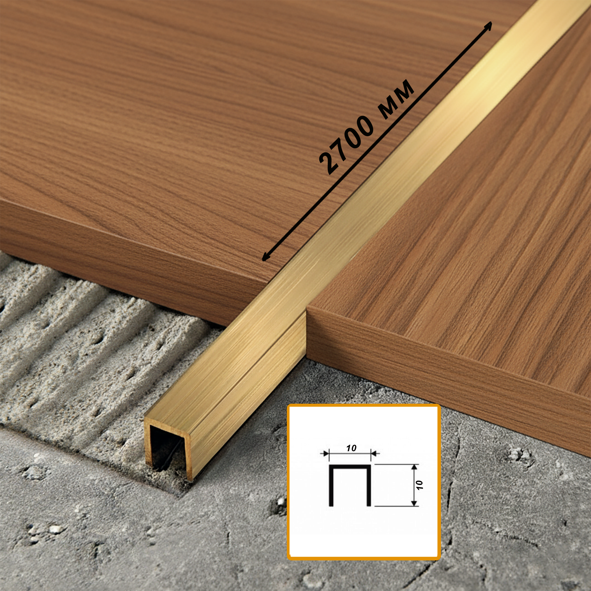 Профиль для пола, П-образный, PCLOS 10, длина 270 см, Латунь сатинированная, 1 шт Профиль для пола, П-образный, PCLOS 10, длина 270 см, Латунь сатинированная, 1 шт