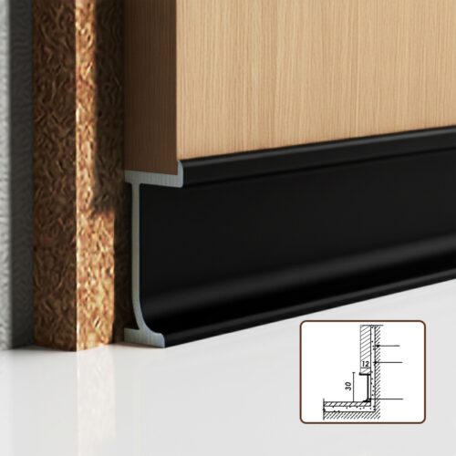 Плинтус скрытый алюминиевый, 30 X 12 X 3000 мм,профиль теневой, Чёрный матовый, 1 шт