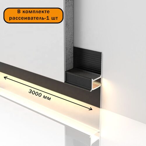 Плинтус напольный теневой, 37 X 13 X 3000 мм, зазор 10 мм, Чёрный матовый, 1 шт
