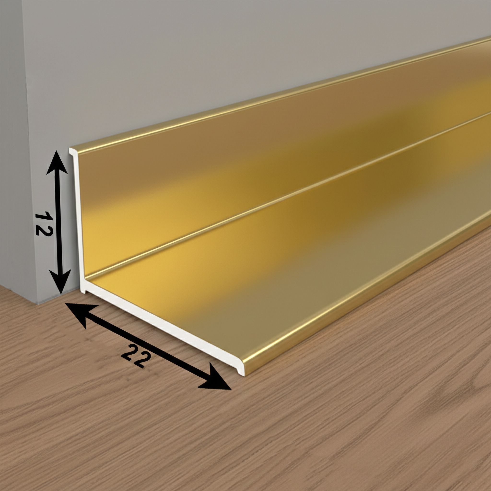Микро плинтус напольный, угол внутренний, 22 х 12 мм, 300 см, Золото матовое, 1 шт Купить оптом Микро плинтус напольный, угол внутренний, 22 х 12 мм, 300 см, Золото матовое, 1 шт — изображение 3