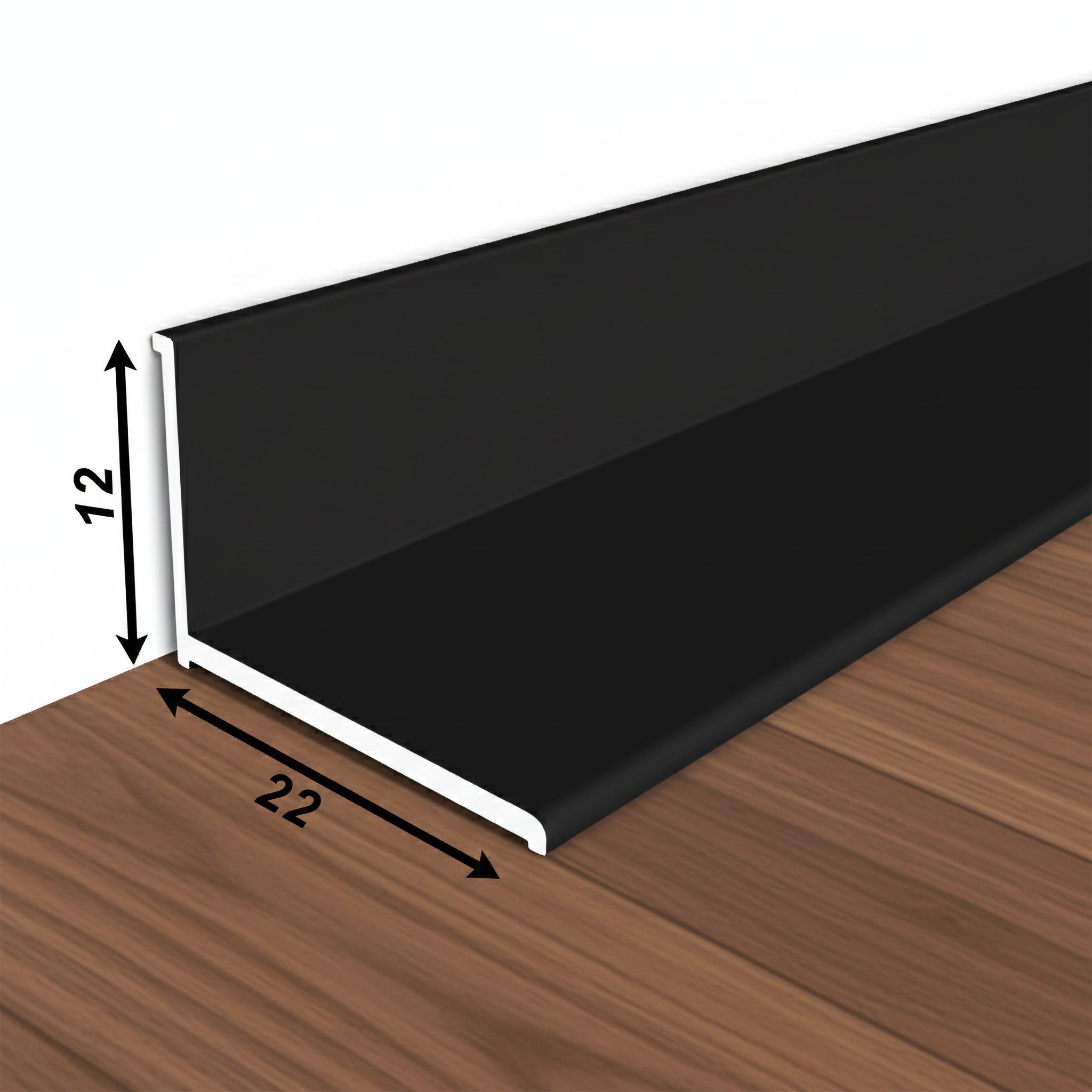 Микро плинтус напольный, угол внутренний, 22 х 12 мм, 300 см, Чёрный матовый, 1 шт Купить оптом Микро плинтус напольный, угол внутренний, 22 х 12 мм, 300 см, Чёрный матовый, 1 шт — изображение 3