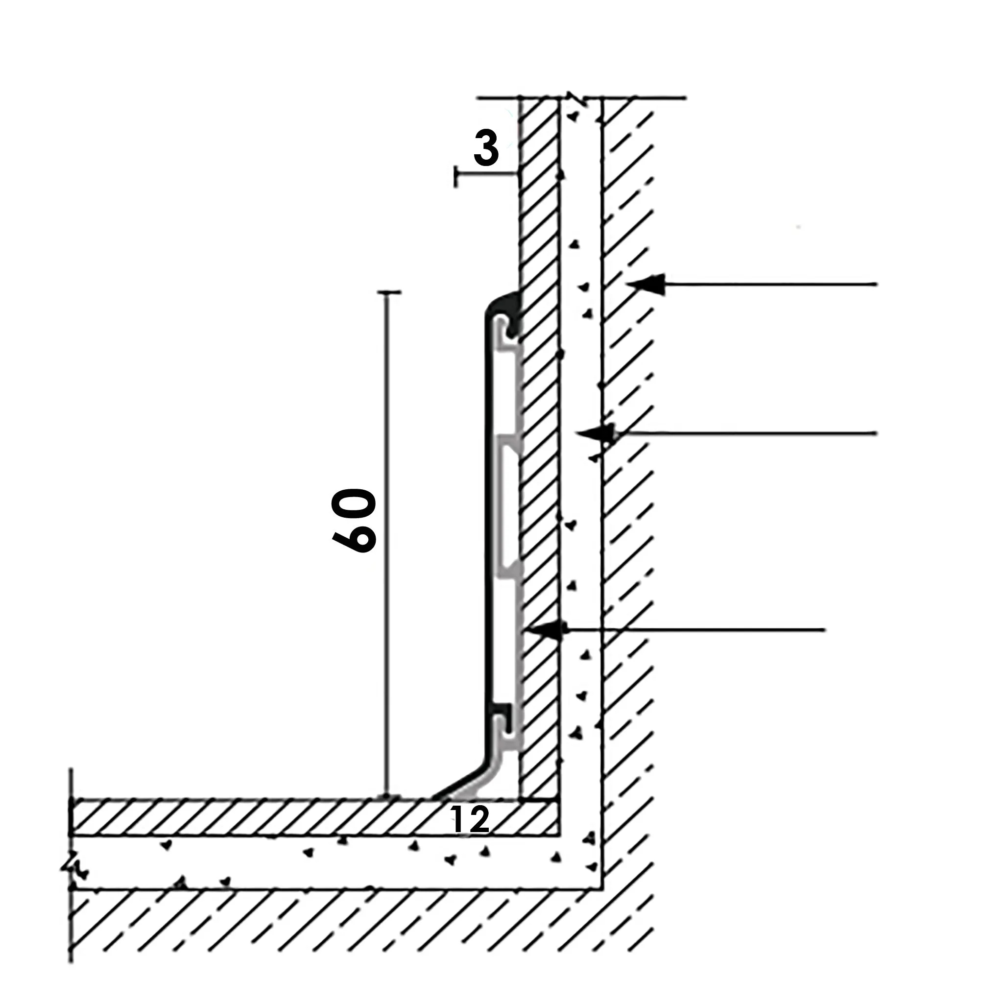 Плинтус напольный алюминиевый SSZ-60-2500, с крепежом, Черный матовый, 1 шт Купить оптом Плинтус напольный алюминиевый SSZ-60-2500, с крепежом, Черный матовый, 1 шт — изображение 2