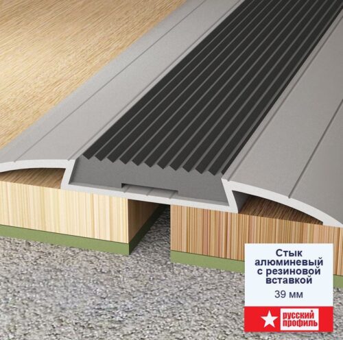 Порог с резиновой антискользящей вставкой 39 х 2700 мм для напольных покрытий, 1 шт