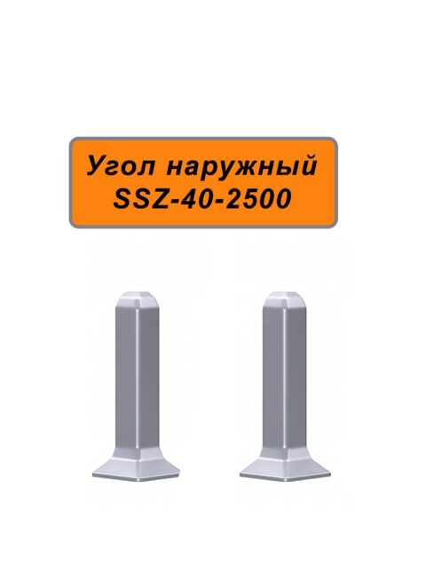 Угол наружный для алюминиевого плинтуса SSZ-40-2500, Серебро матовое, 2 шт