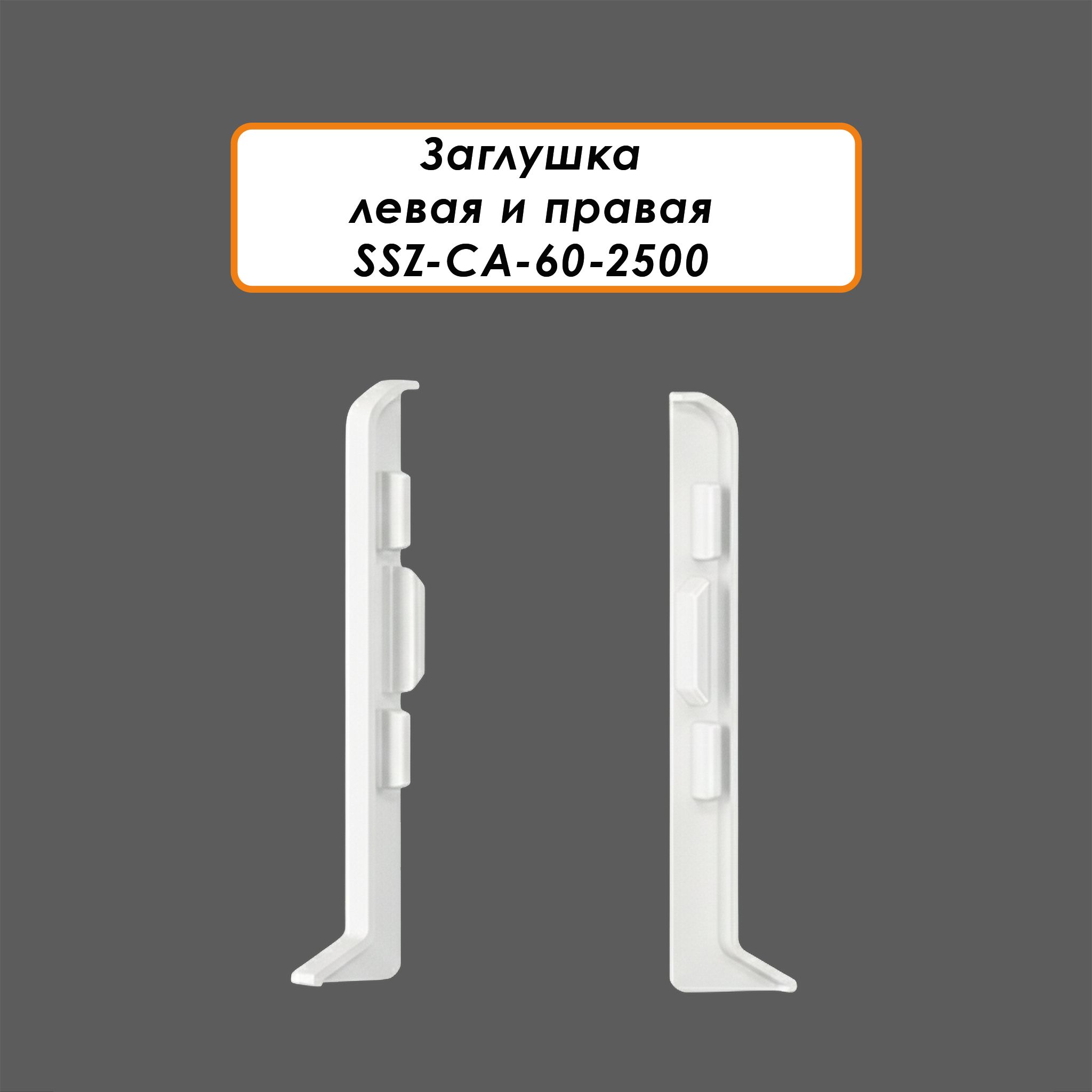 Заглушка левая и правая для алюминиевого плинтуса SSZ-CA-60-2500, Белый матовый, 2 шт Купить оптом Заглушка левая и правая для алюминиевого плинтуса SSZ-CA-60-2500, Белый матовый, 2 шт