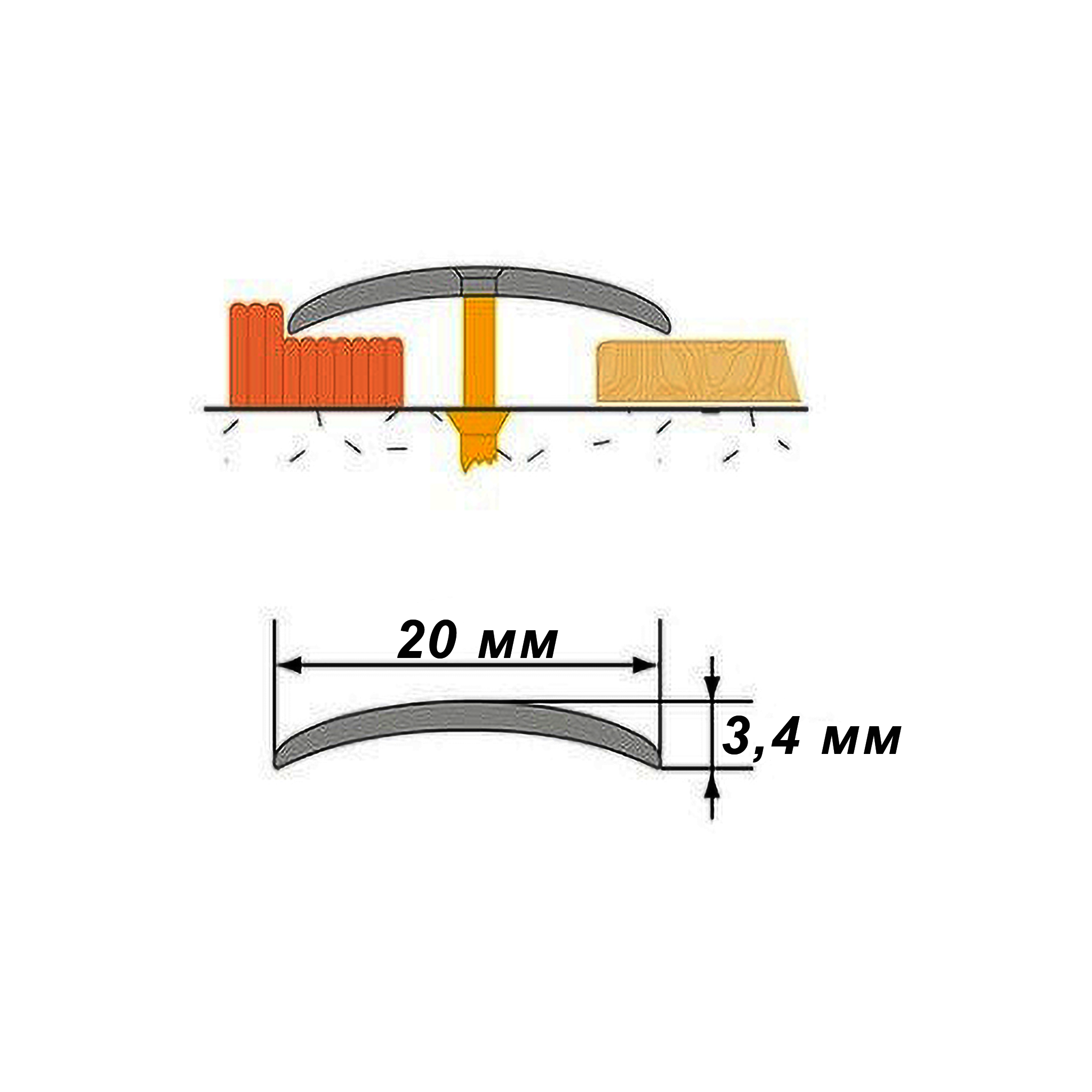 Одноуровневый порог-стык, полукруглый, CEZAR-20, 200 см, Латунь полированная, 1 шт Купить оптом Одноуровневый порог-стык, полукруглый, CEZAR-20, 200 см, Латунь полированная, 1 шт — изображение 2
